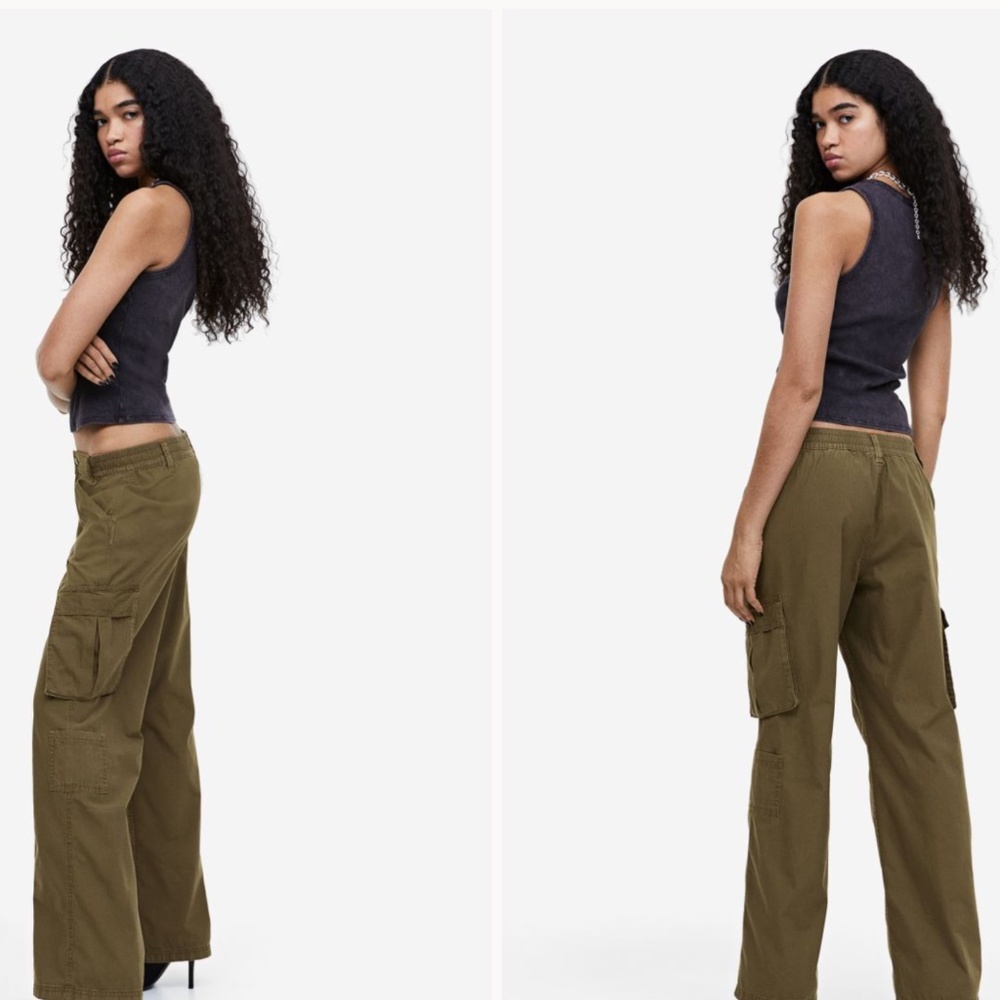 H & M Canvas Cargo Pant - Size L. Khaki. Gently Worn